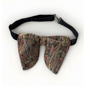 Handmade Oversized Bow tie Vintage style 70`s‎ Paisley Black/Brown Wedding Gift